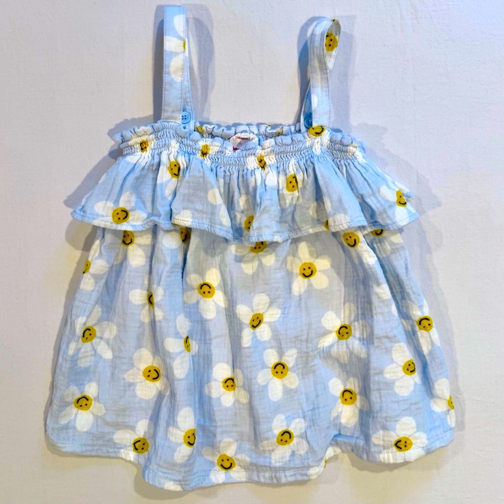 Hanna Andersson Smocked Tank Top Girls 6-7 120 cm Happy Daisies Cotton Muslin - Picture 1 of 4